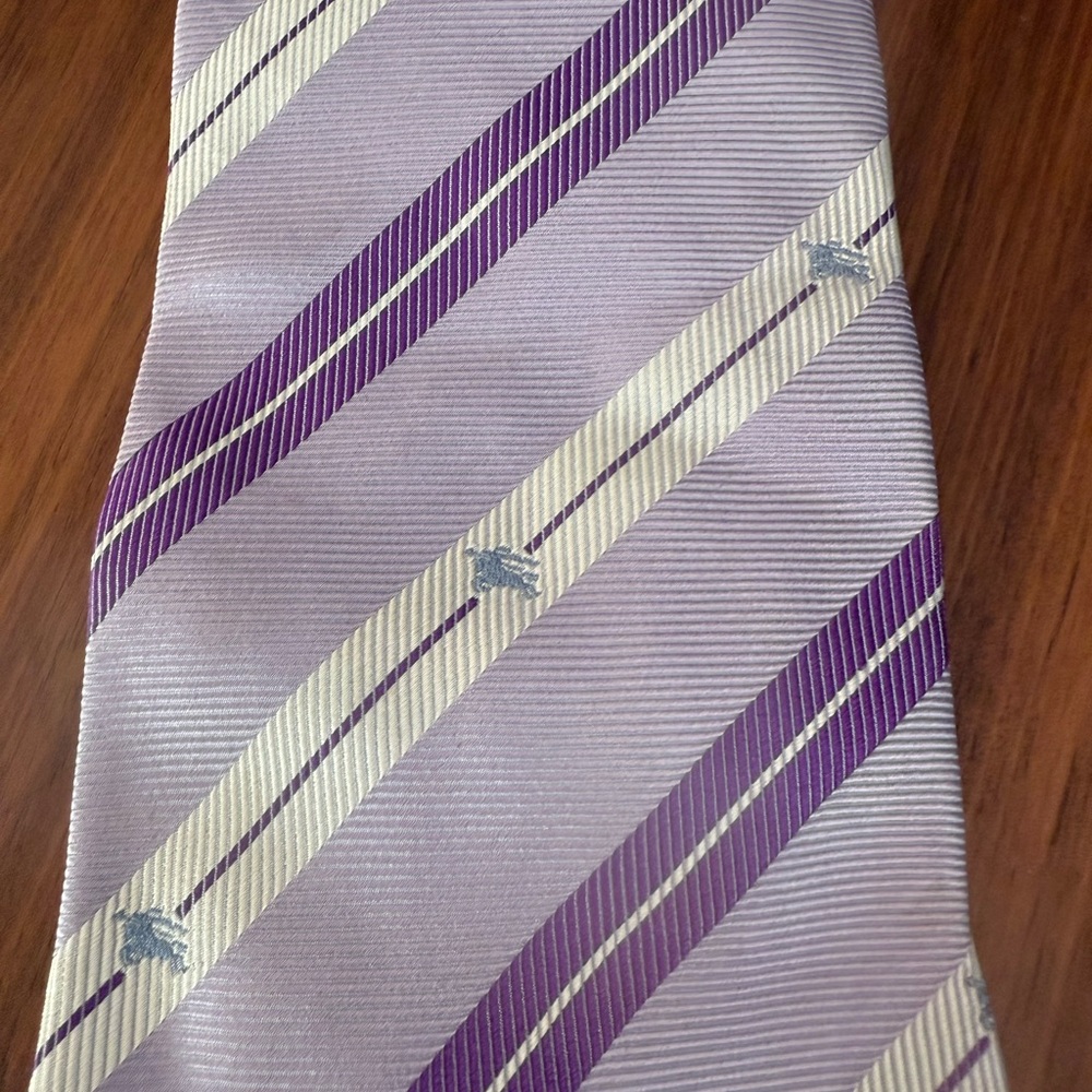 Burberry Purple and Cream Striped Tie